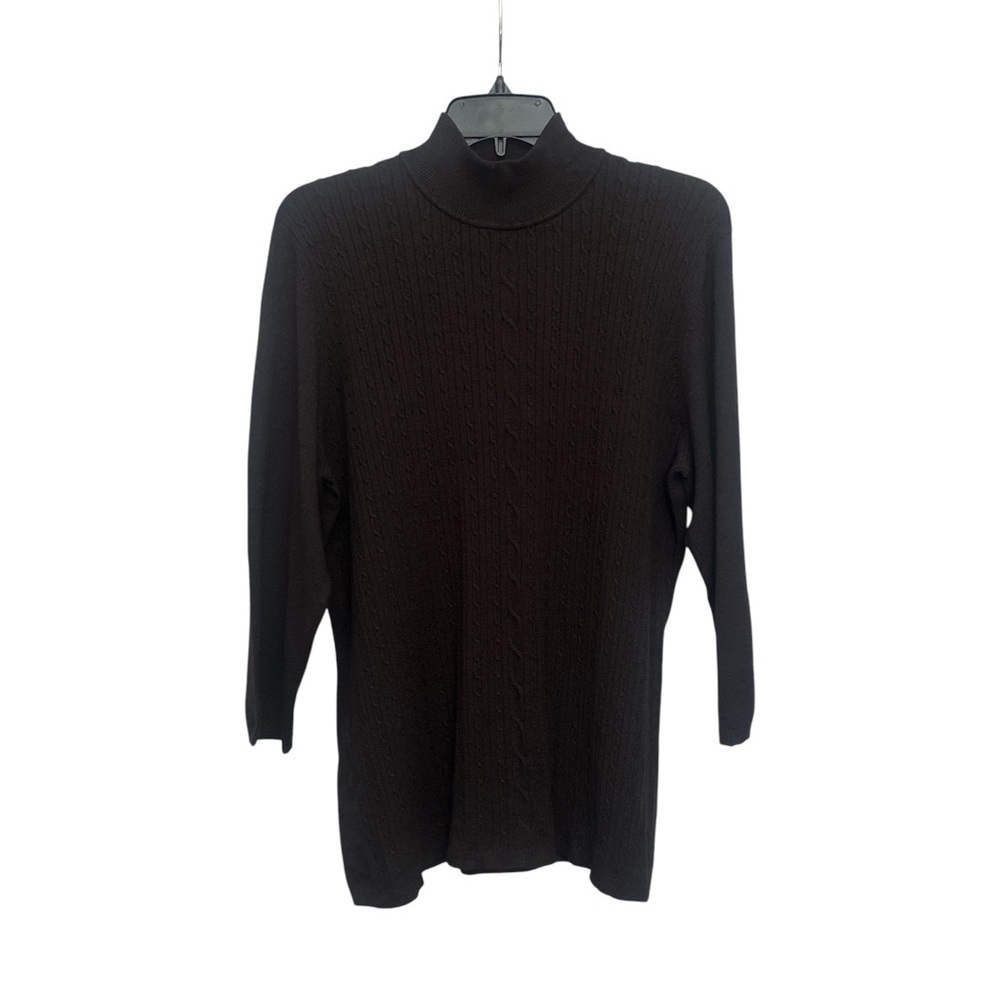 Evan Picone Mock Neck Cable Knit Sweater Size 2X 3/4 Sleeve Brown Lightweight